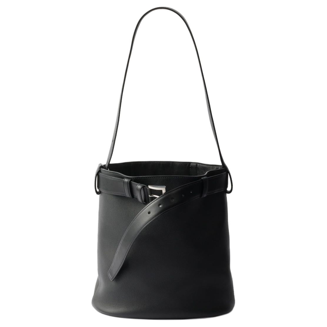 PRADA Calfskin Bucket Bag, Shoulder Bag Women's Black