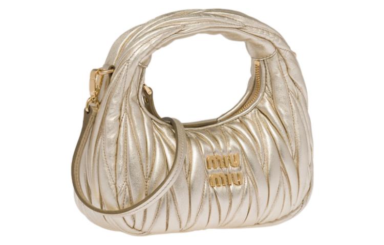MIU MIU Matelassé Soft Sheep Leather Hobo Bag, Shoulder Bag, Crossbody Handbag Mini Women's Pyrite Color