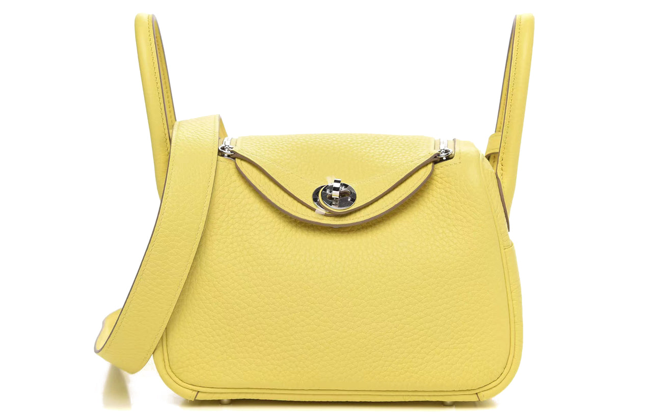 HERMES Lindy Taurillon Clemence Leather Handbag Shoulder Bag Crossbody Bag Mini Women's 9R Lime Lemon