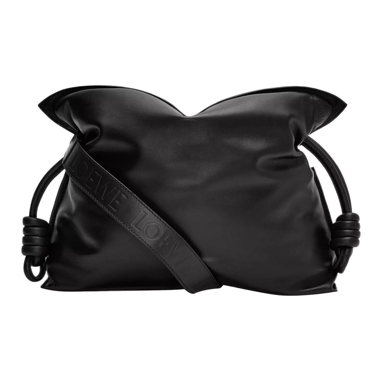 LOEWE Puffer Flamenco Clutch In Shiny Nappa Lambskin Black