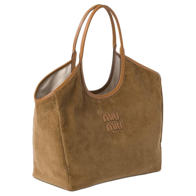 MIU MIU Corduroy Tote Bag Shopping Bag Handbag Women's Cinnamon Brown
