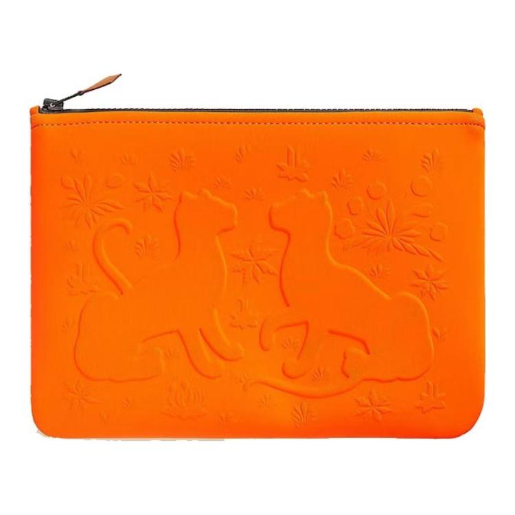 HERMES Cotton Clutch Medium Size Women's Orange