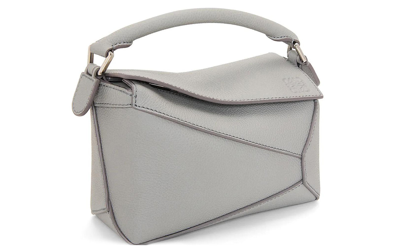 LOEWE Puzzle Soft Grained Cow Leather Shoulder Bag Crossbody Bag Handbag Mini Women's Pearl Gray