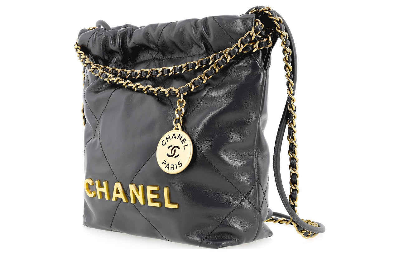 CHANEL 22Bag Shiny Calfskin Bucket Bags Shoulder Bag Crossbody Bag Mini Women's Gray