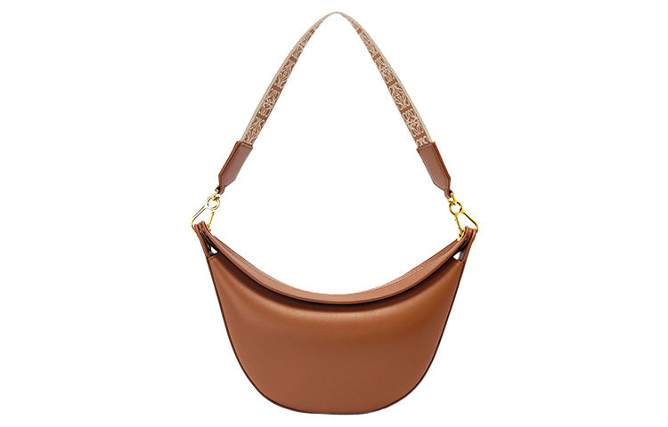LOEWE Satin Calfskin With Jacquard Fabric Shoulder Bag Small Size Women's Brown