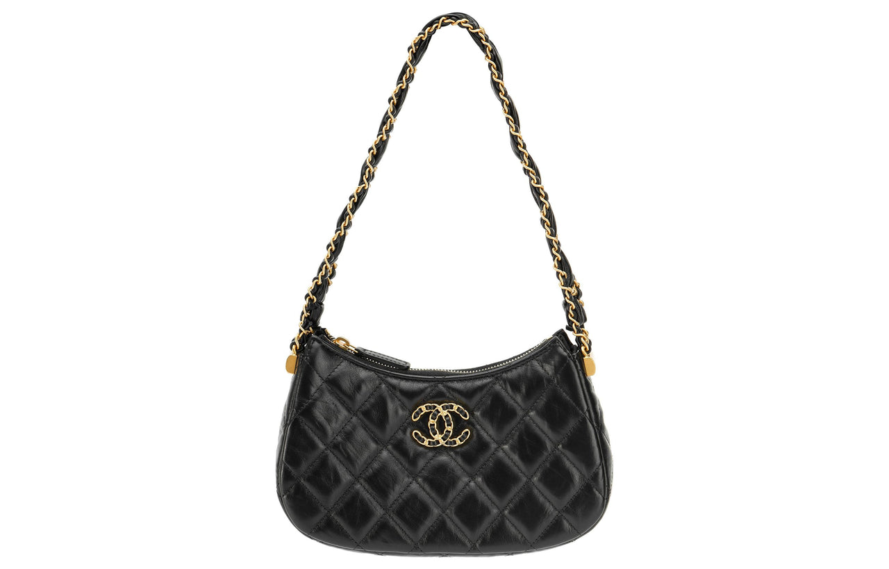 CHANEL Cow Leather Shoulder Bag Hobo Bag Handbag Shoulder Bag Women's Black