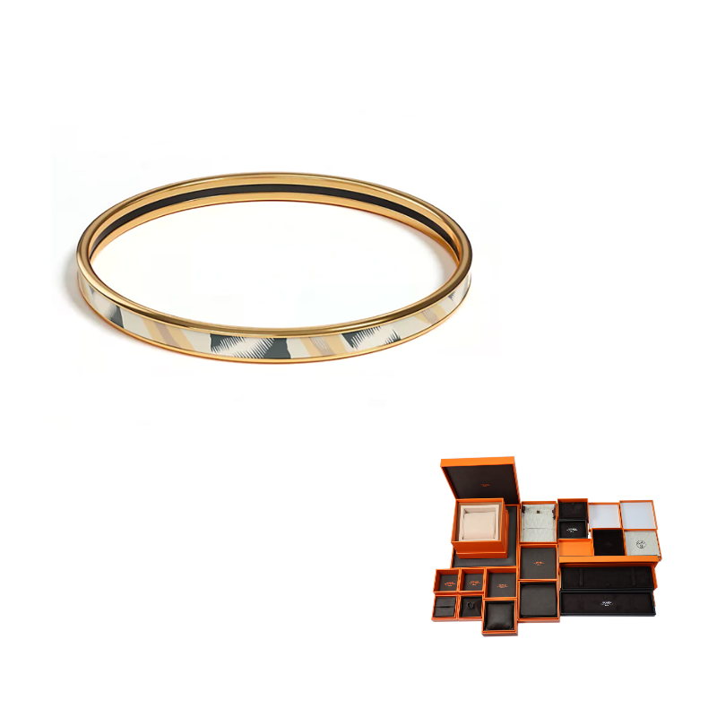 HERMES Enamel Bangles Unisex Gold