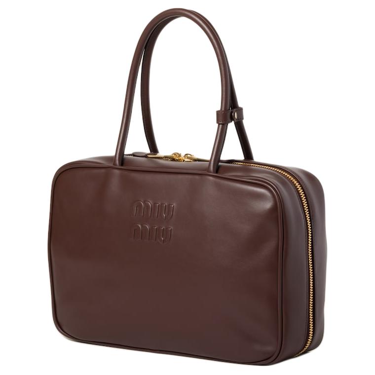 MIU MIU Beau Calfskin Bowling Bag Shoulder Bag Handbag Large Size Women's Briarwood