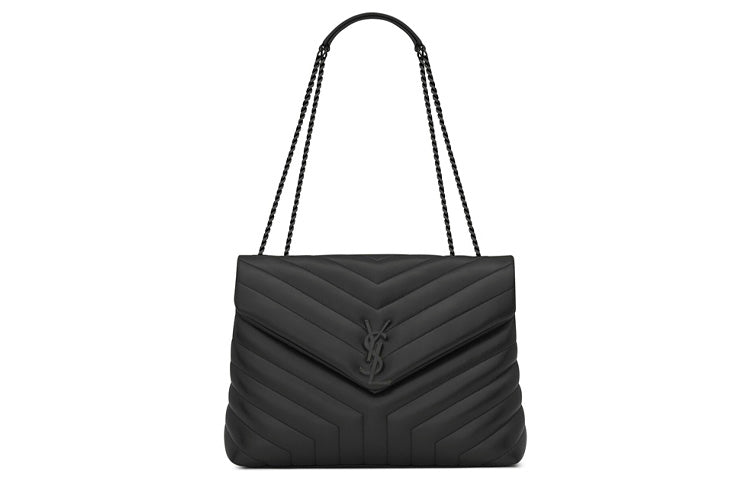 SAINT LAURENT LOULOU Quilted Leather Shoulder Bag, Crossbody Bag Medium Size Women's Black