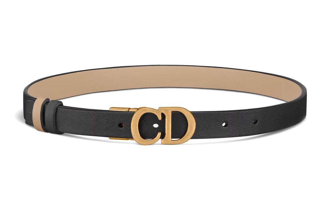 DIOR Letter Emblem Smooth Buckle Leather Belts Women's Black Width: 2cm