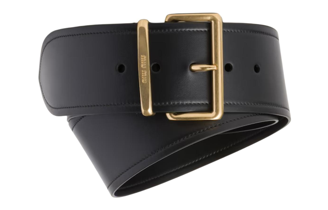 MIU MIU Embellished With Carved Emblem, Pin Buckle Leather Belts Women's Black Width 6CM