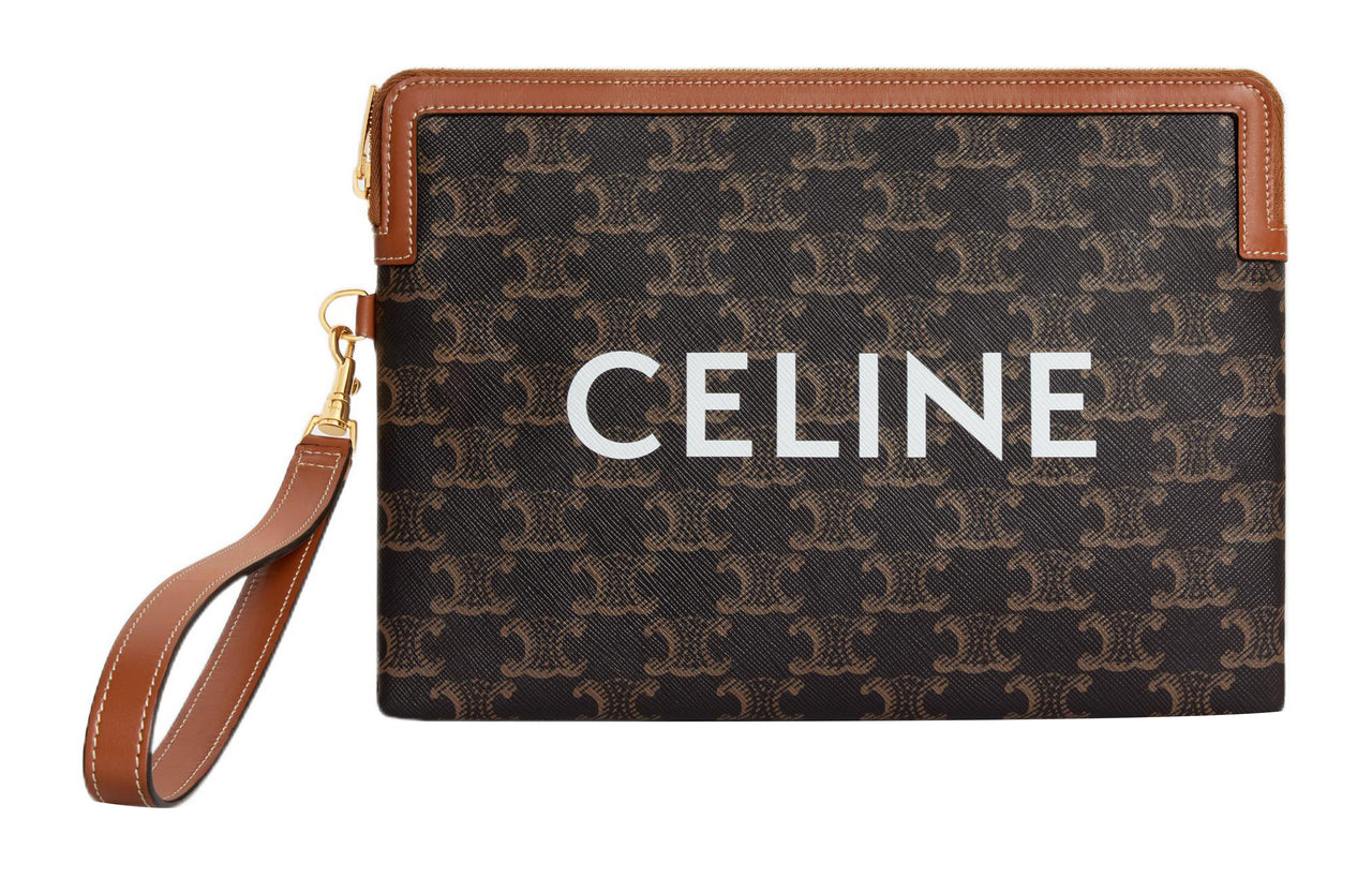 CELINE Wool Clutch Women's Yellow Brown