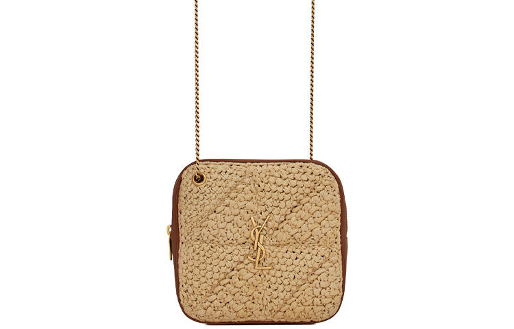 SAINT LAURENT Natural Woven Patchwork Leather Shoulder Bag Crossbody Bag Women's Natural Linen