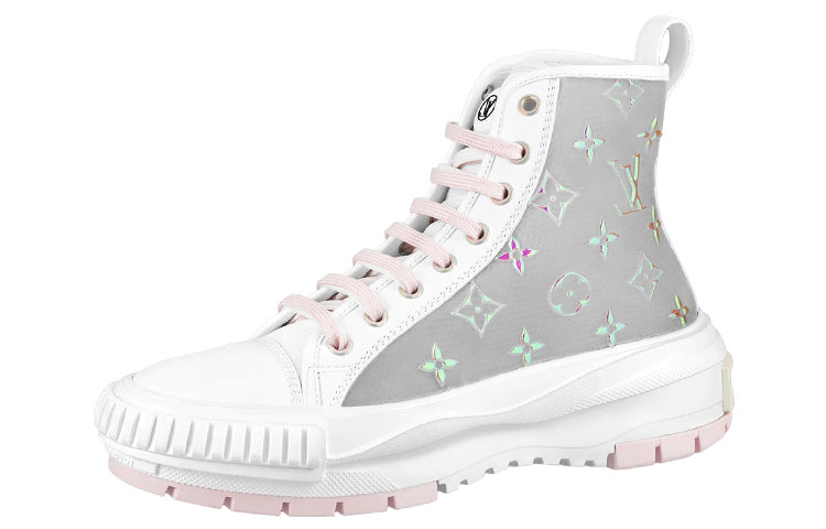 LOUIS VUITTON Squad Stylish Skateboarding Shoes Women's White Gray Pink