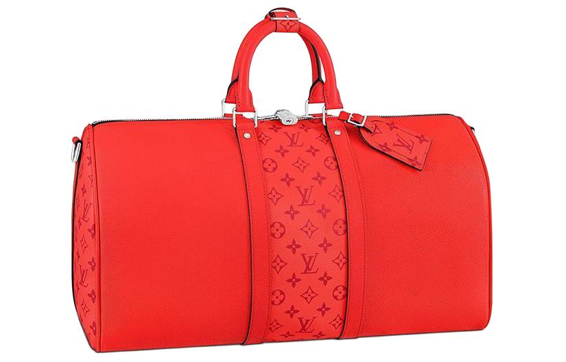 LOUIS VUITTON Keepall Taiga Leather With Monogram Canvas Handbag Crossbody Bag Travel Bag Unisex