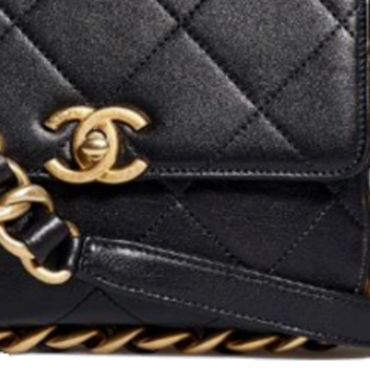 CHANEL 21K Winter Sheepskin Camera Bag, One Shoulder Handbag, Crossbody Bag Medium Size Women's Black
