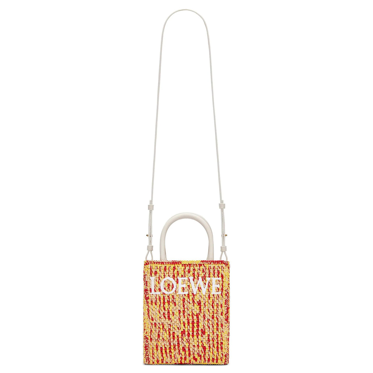 LOEWE Raffia Fiber Cow Leather Patchwork Tote Bag Shopping Bag Handbag Women's Multicolor/White