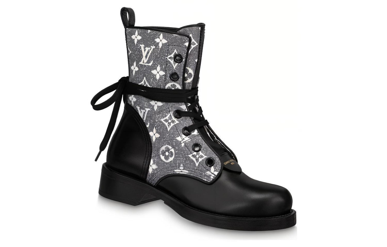 LOUIS VUITTON Since 1854 Metropolis Flat Ranger Boots 'Black With Grey Denim Monogram' Women's