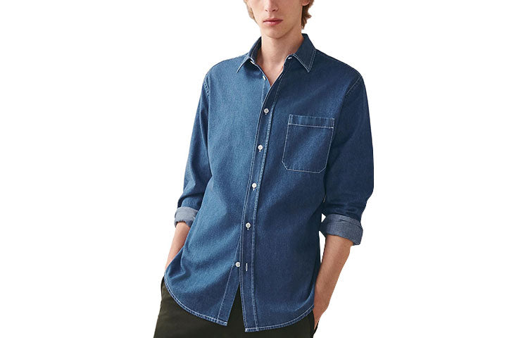 HERMES Shirts Men Denim Blue