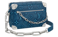 LOUIS VUITTON SOFT TRUNK Cow Leather Box Bag Handbag Shoulder Bag Crossbody Bag Mini Men's Blue