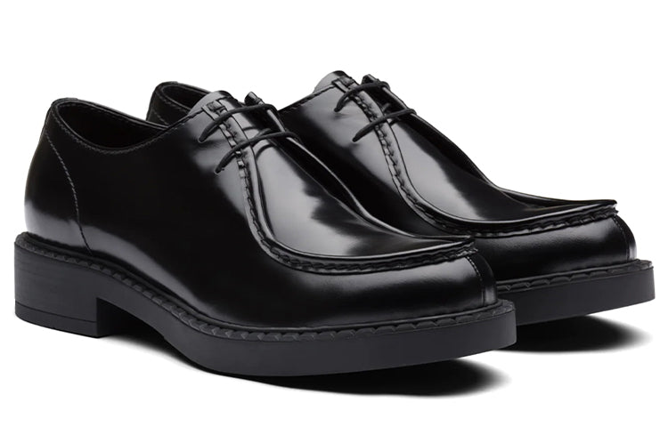 PRADA Brushed Leather Lace Up Black