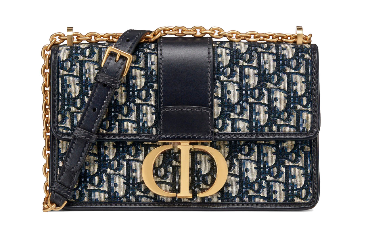 DIOR 30 Montaigne Chain Bag Blue DIOR Oblique Jacquard