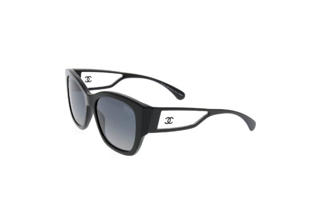 CHANEL Irregular Shape Sunglasses Women's Black