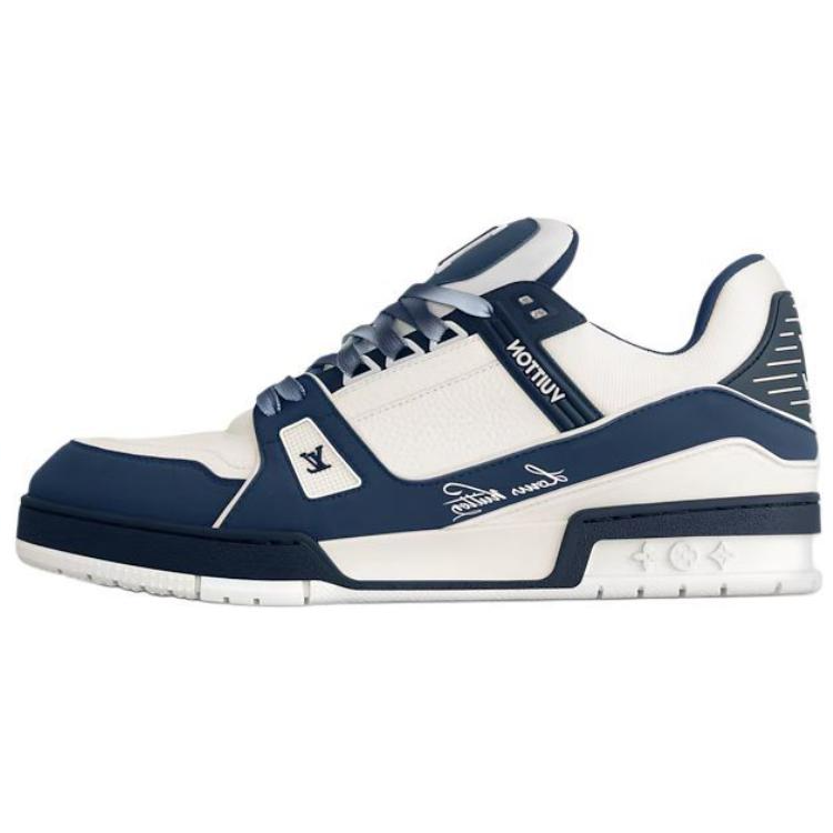 LOUIS VUITTON Trainer Low-Top Skateboard Shoes Men's White Blue