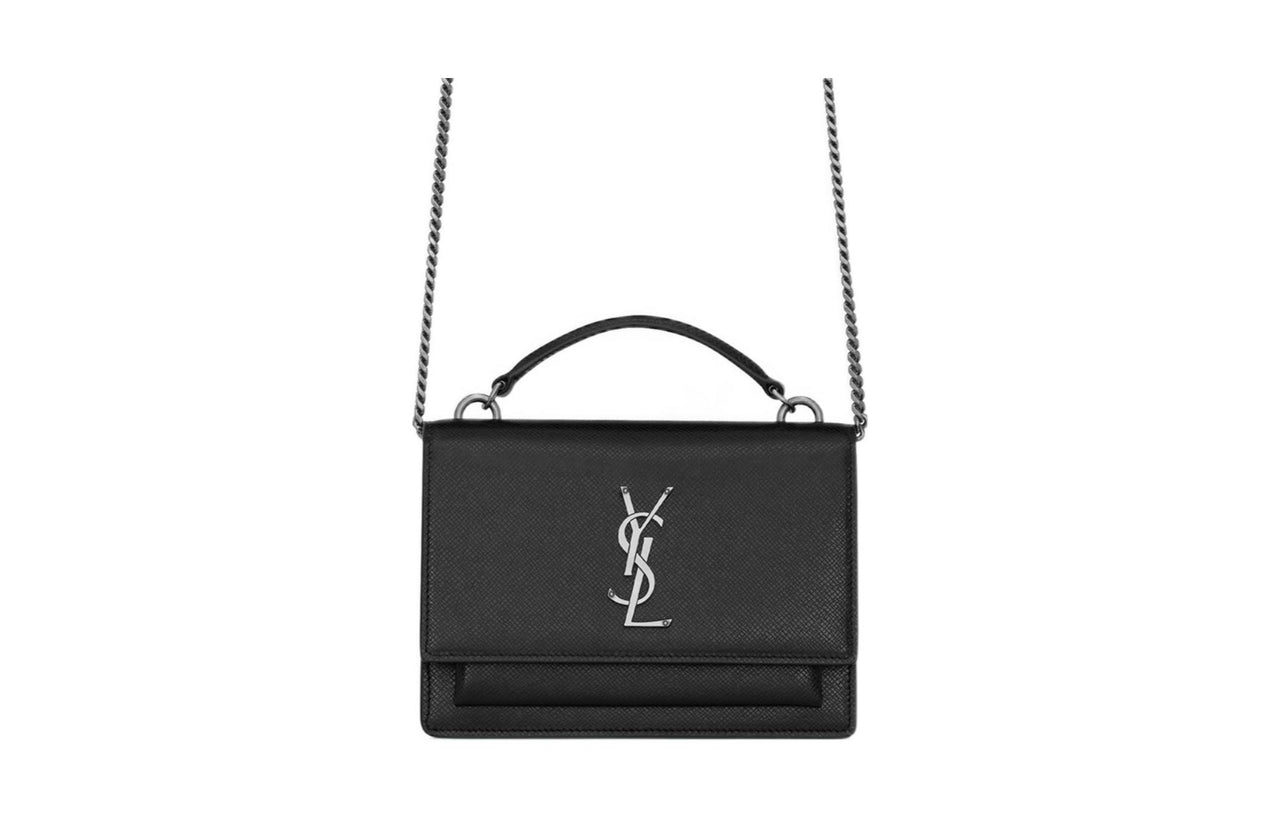 SAINT LAURENT SUNSET Cow Leather Handbag Shoulder Bag Crossbody Bag Wallets Women's Black