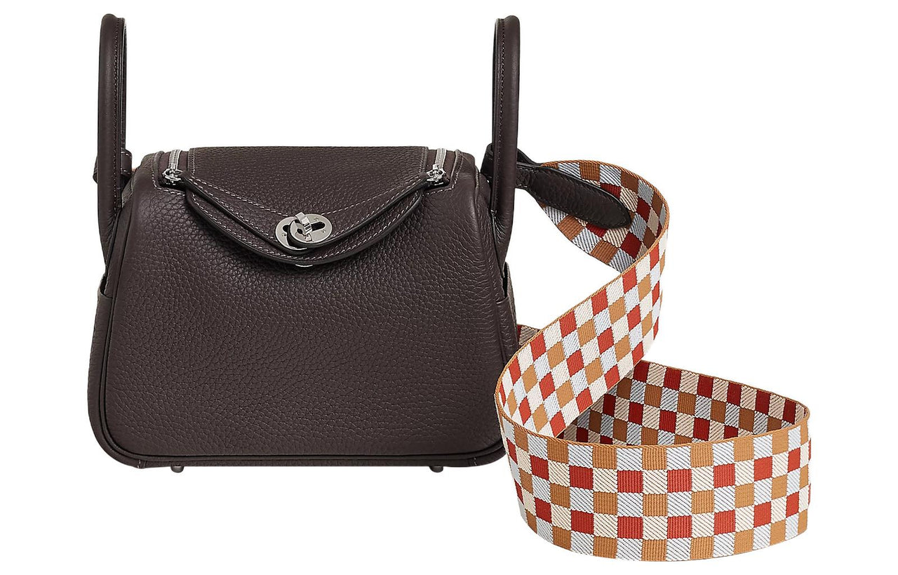 HERMES Lindy Clemence Leather Handbag Shoulder Bag Crossbody Bag Mini Women's Ebony/Tea Brown/Cream White/Dusty Blue