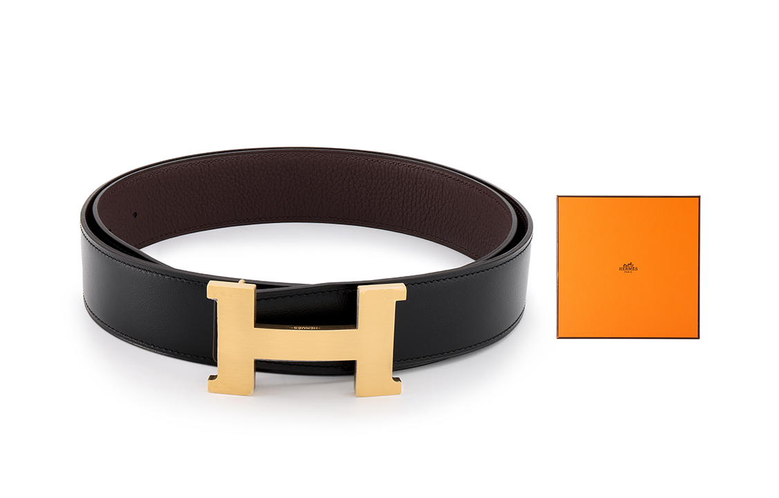 HERMES Leather Belts Unisex Black/Chocolate-Box
