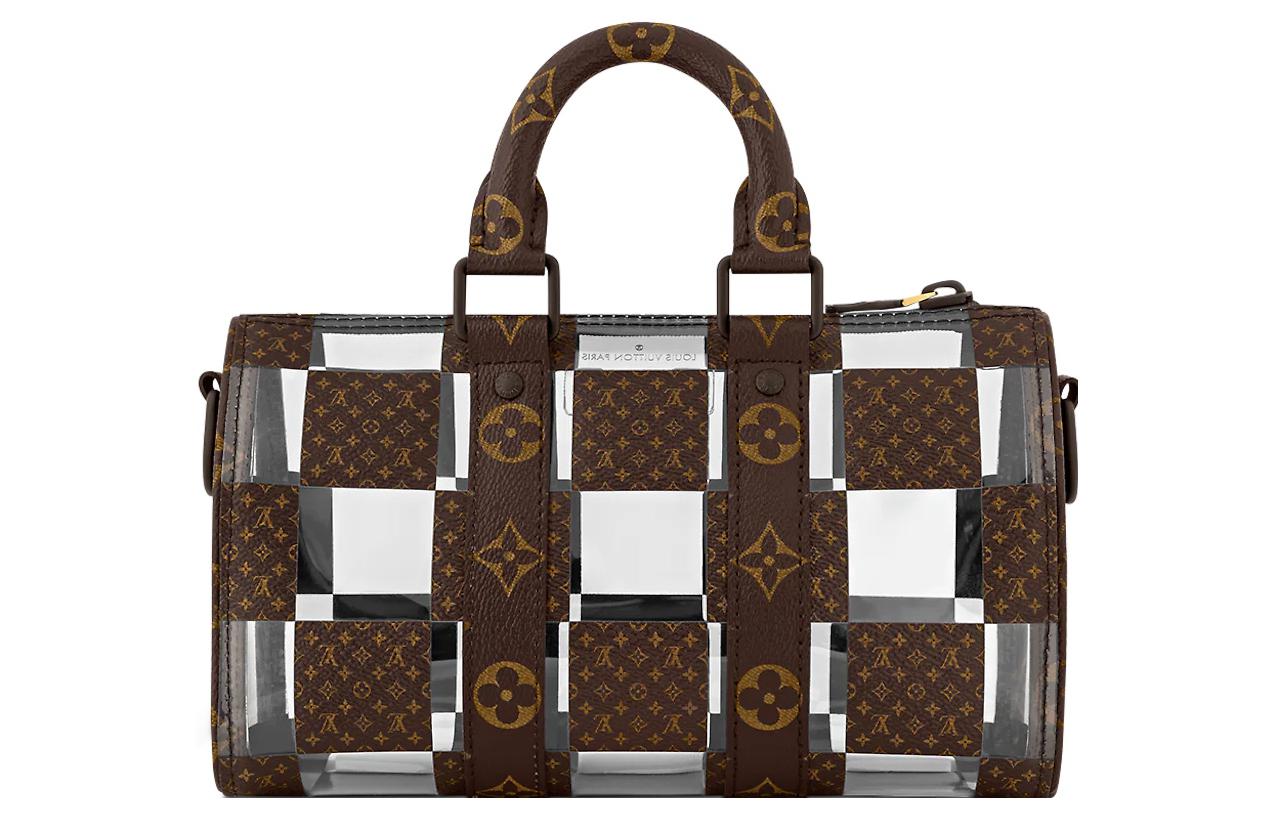 LOUIS VUITTON Men Keepall 25 Boston Monogram Chess Crossbody Bag Brown