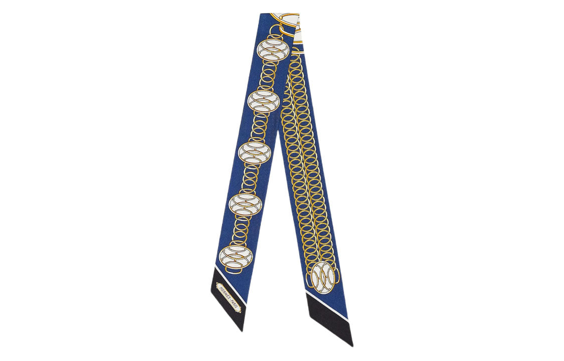 HERMES Small Silk Scarves Unisex Marine Blue/Black/Gold