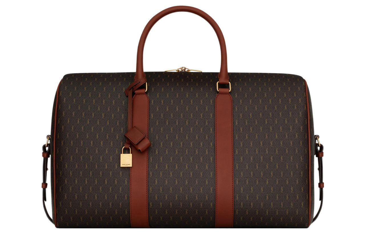SAINT LAURENT Canvas Vegetable Tanned Leather Luggage Bag Handbag Men's Khaki Brown/Earth Brown