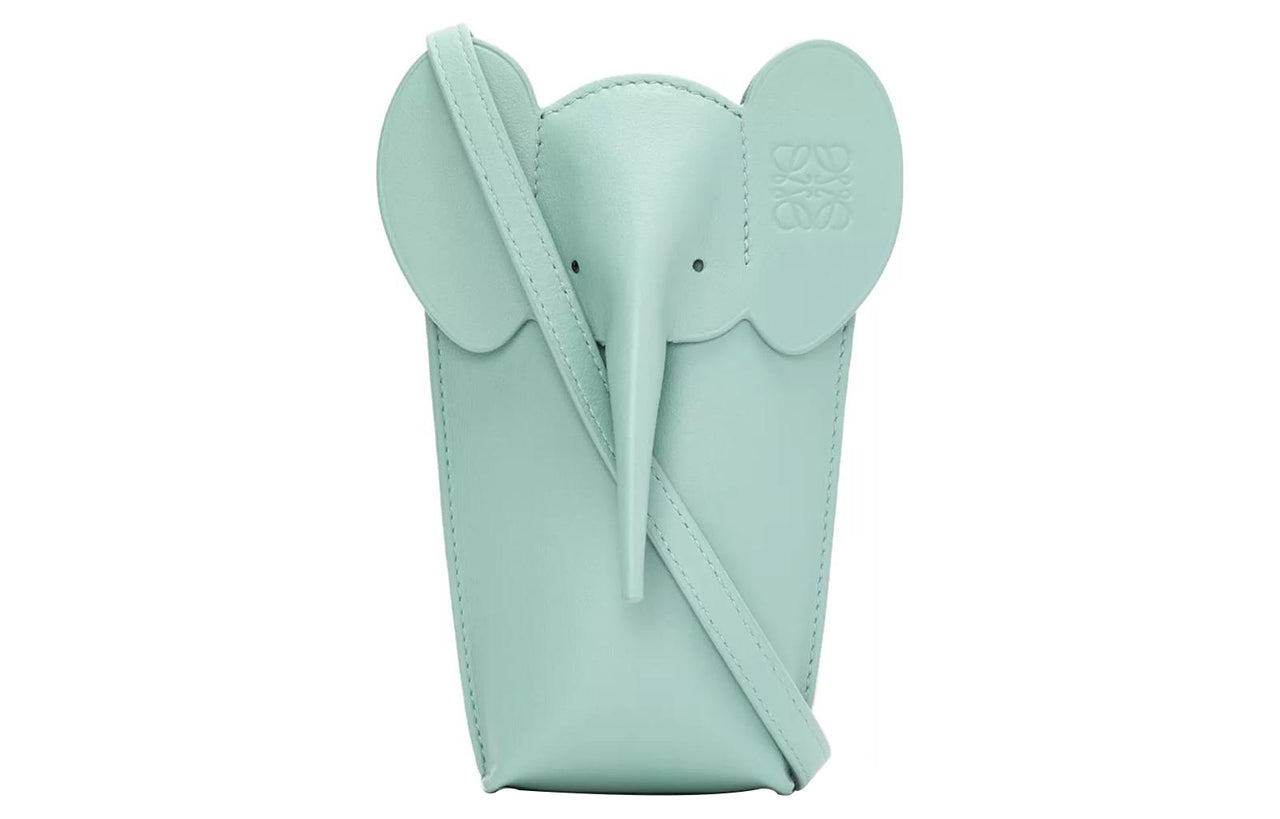 LOEWE Elephant Pocket Cow Leather Cell Phone Pouch, Shoulder Bag, Crossbody Bag Regular Women's Light Celadon Glaze