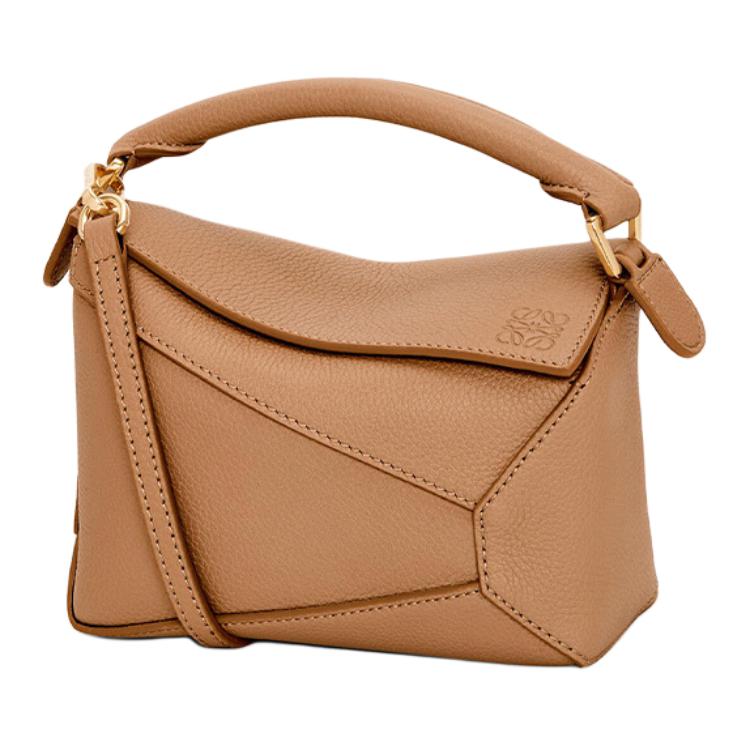 LOEWE Puzzle Soft Grained Calfskin Puzzle Bag Shoulder Bag Crossbody Bag Handbag Mini Women's Toffee Color