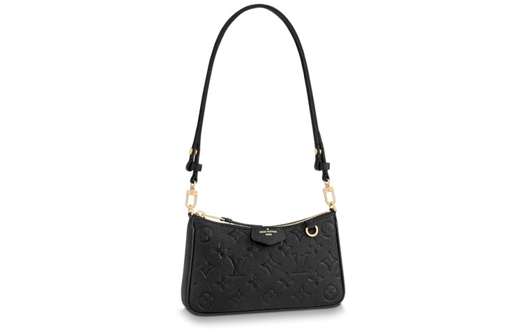 LOUIS VUITTON Easy Pouch On Strap Monogram Embossed Cow Leather Portable Crossbody Bag Shoulder Bag Women's Black