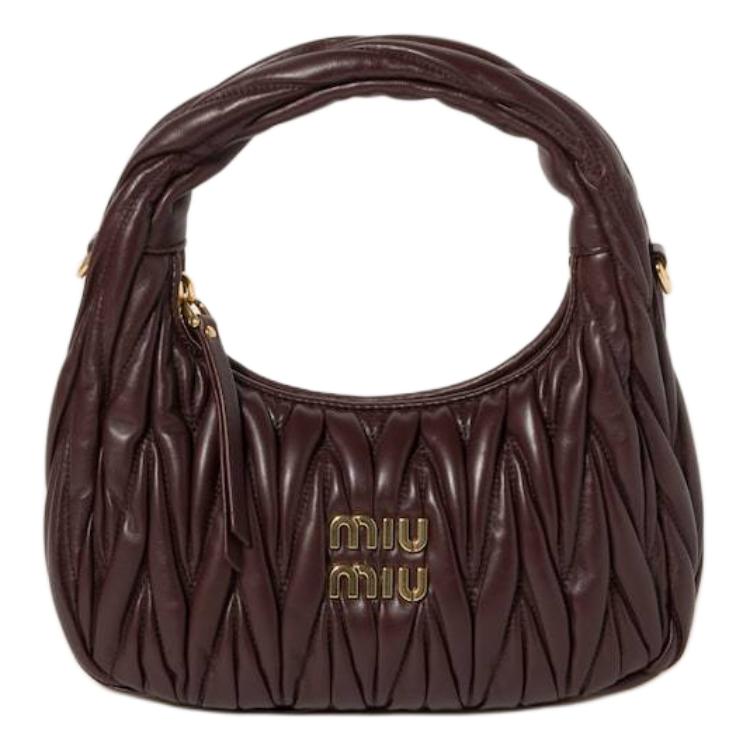 MIU MIU Wander Series Soft Sheep Leather Crescent Bag Shoulder Bag Crossbody Bag Handbag Small Size Women's Dark Brown