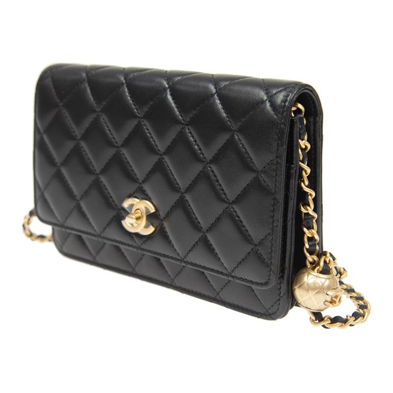 CHANEL WOC 24K Small Golden Ball Cowhide Shoulder Bag Women's Black