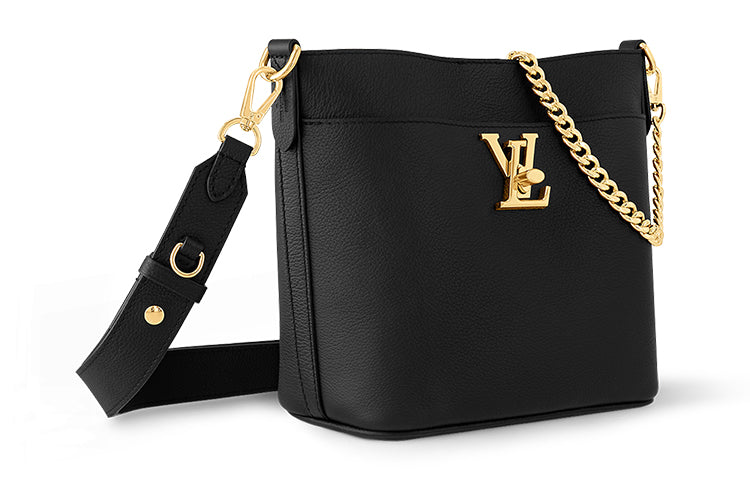 LOUIS VUITTON LOCK AND WALK Grain Calfskin Bucket Bag, Shoulder Bag, Crossbody Bag Women's Black
