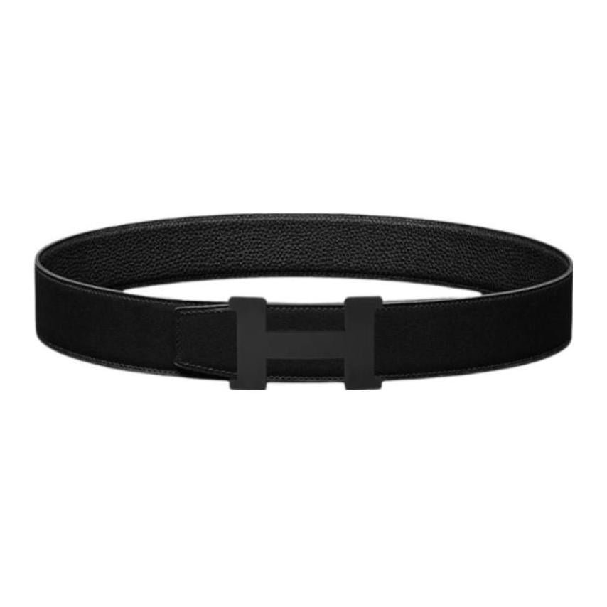 HERMES Cow Leather Leather Belts Men's Black Width: 3.8cm