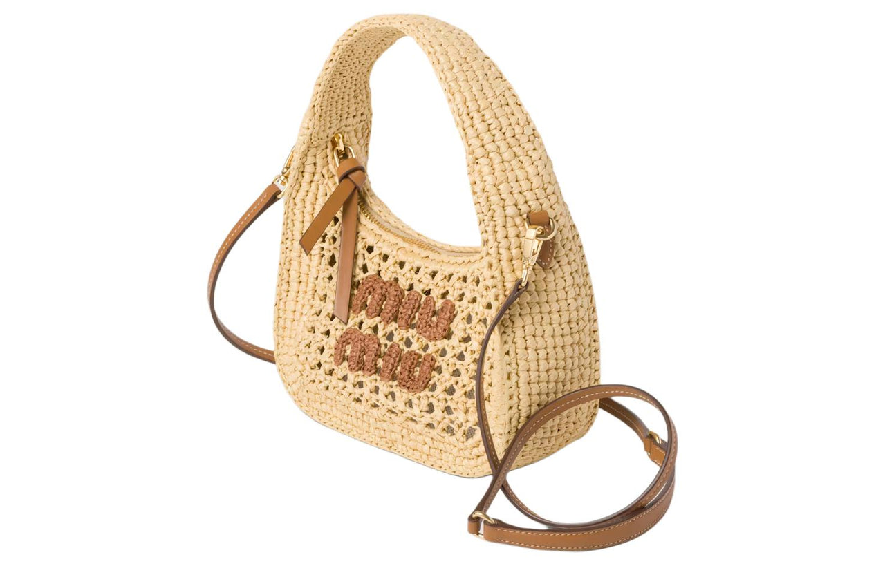 MIU MIU Wander Series Leather Crescent Bag Shoulder Bag Crossbody Bag Handbag Women's Natural Blend Cognac