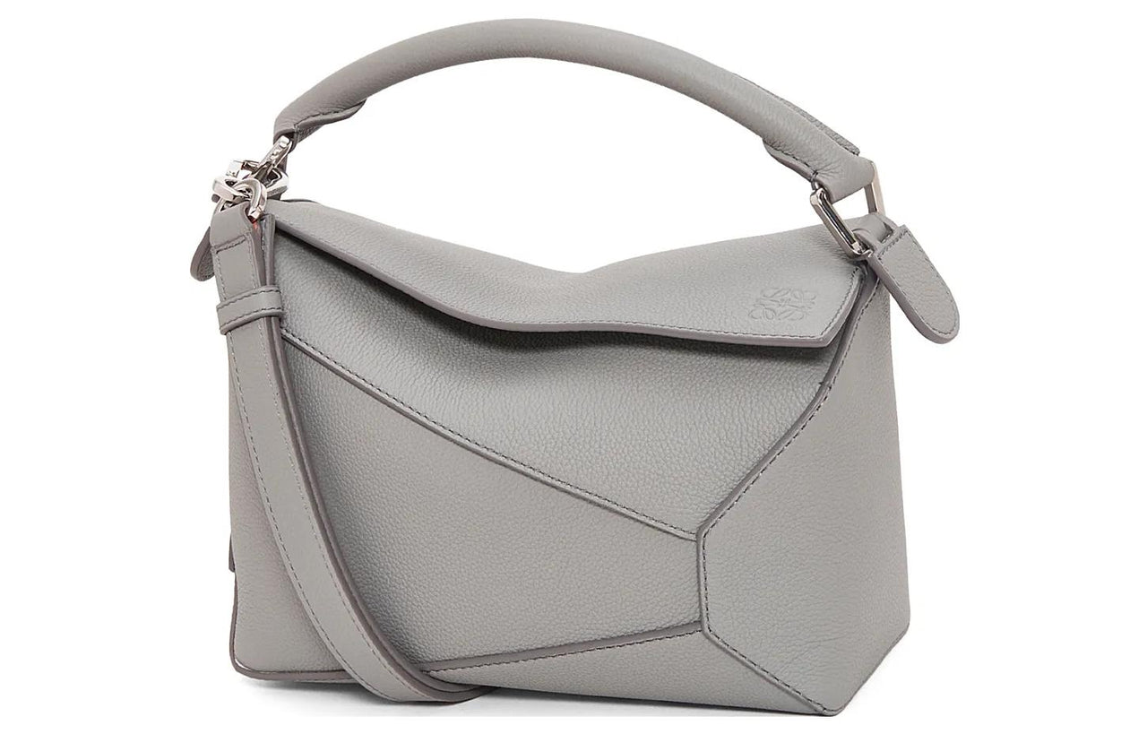 LOEWE Puzzle Soft Grain Cow Leather Shoulder Bag, Crossbody Bag, Handbag Trumpets Women's Pearl Gray