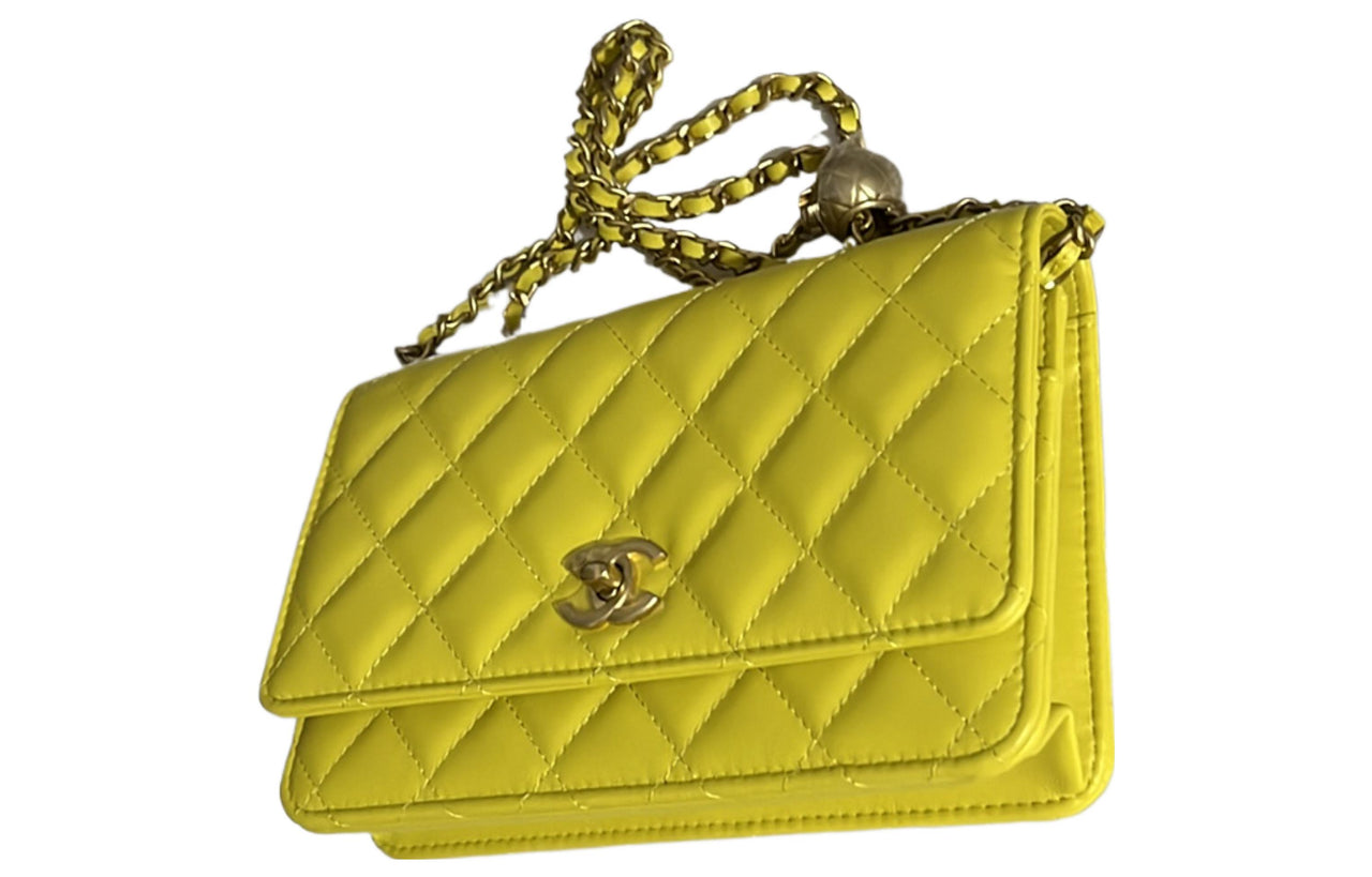 CHANEL WOC Smooth Lambskin Shoulder Bag Crossbody Bag Mini Women's Lemon
