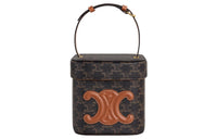 CELINE Triumph Gate Triomphe Canvas With Calfskin Box Bag, Shoulder Bag, Crossbody Bag, Handbag Medium Size Women's Tan