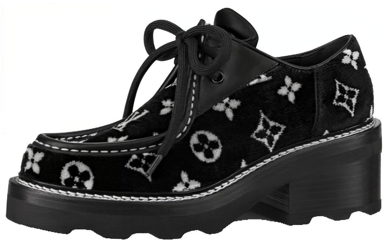 LOUIS VUITTON Beau Bourg Platform Shoes 'Black With White Monogram' Women's