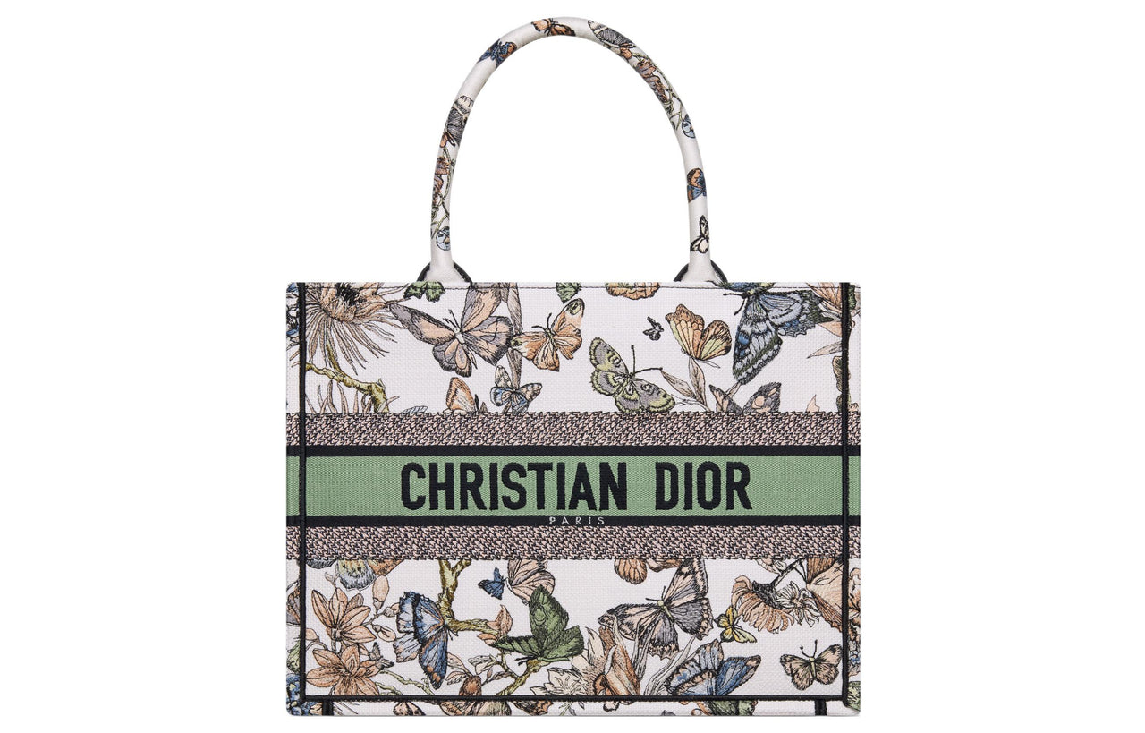 DIOR Embroidery Tote Bag, Shopping Bag, Handbag Medium Size Women's White & Multicolor