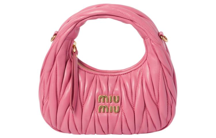 MIU MIU Wander Series Sheepskin Leather Hobo Bag, Shoulder Bag, Crossbody Handbag Mini Women's Begonia Pink