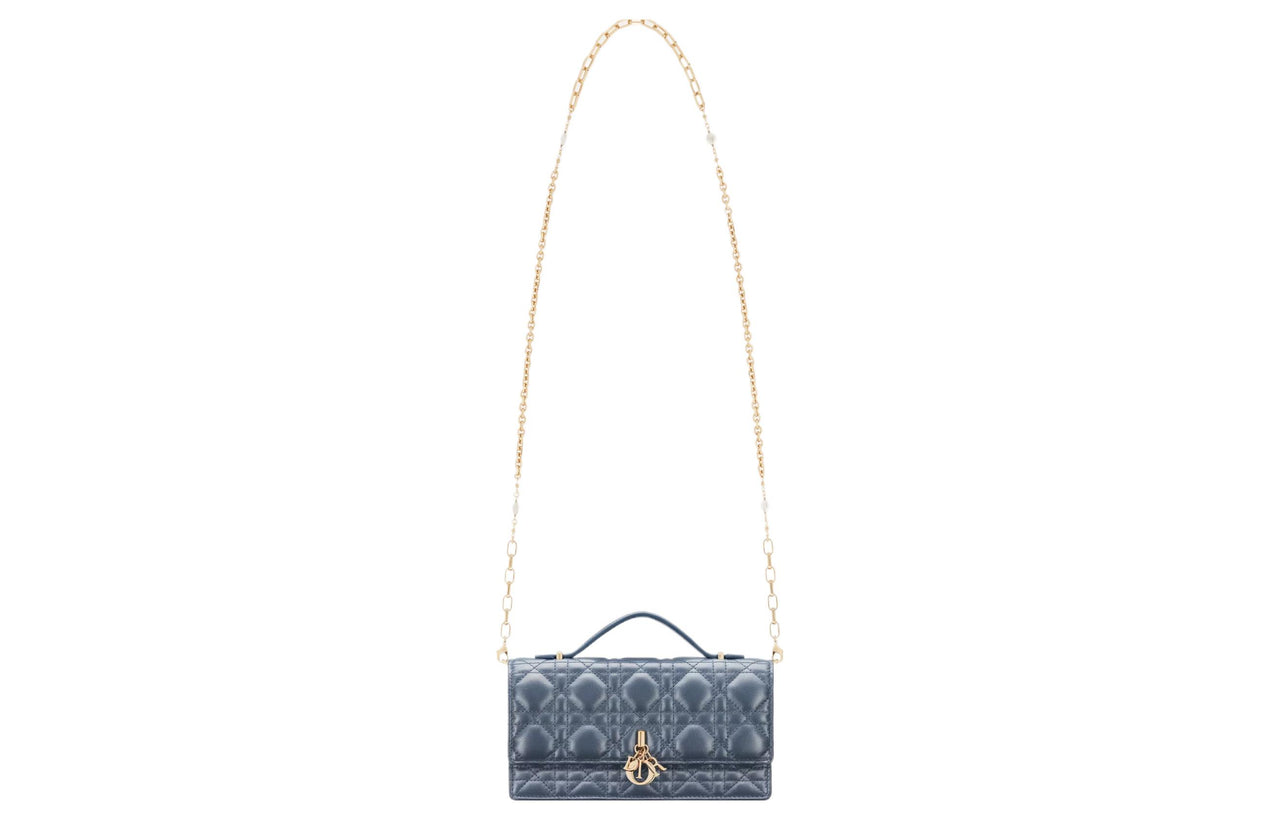 DIOR Sheepskin Shoulder Bag Crossbody Bag Mini Women's Light Midnight Blue