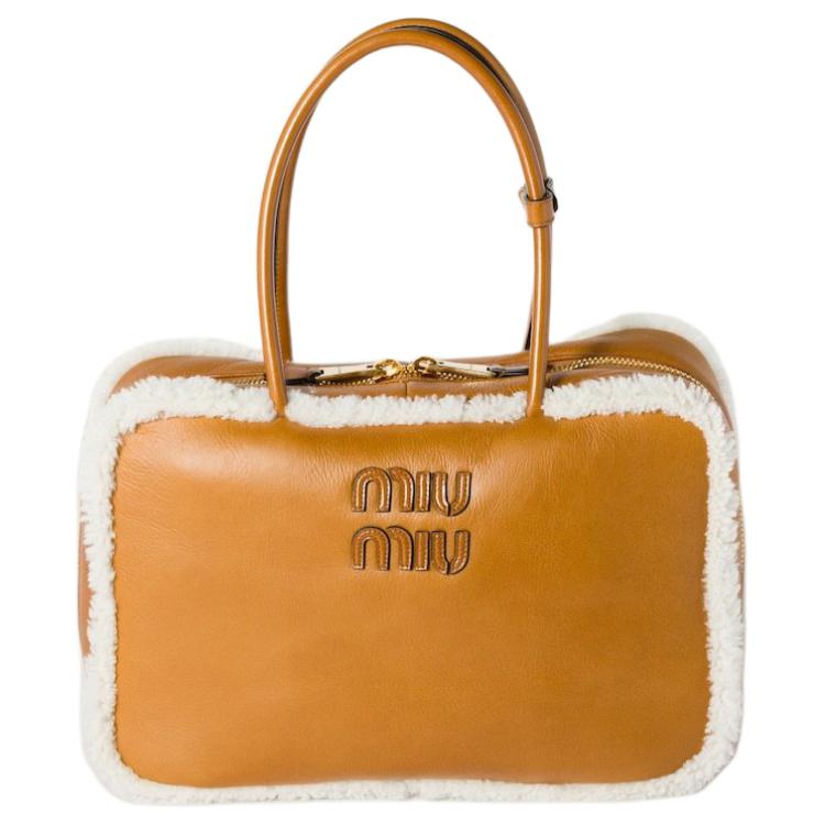 MIU MIU Leather One Shoulder Handbags Women's Dry Sherry Brandy & Natural Brandy